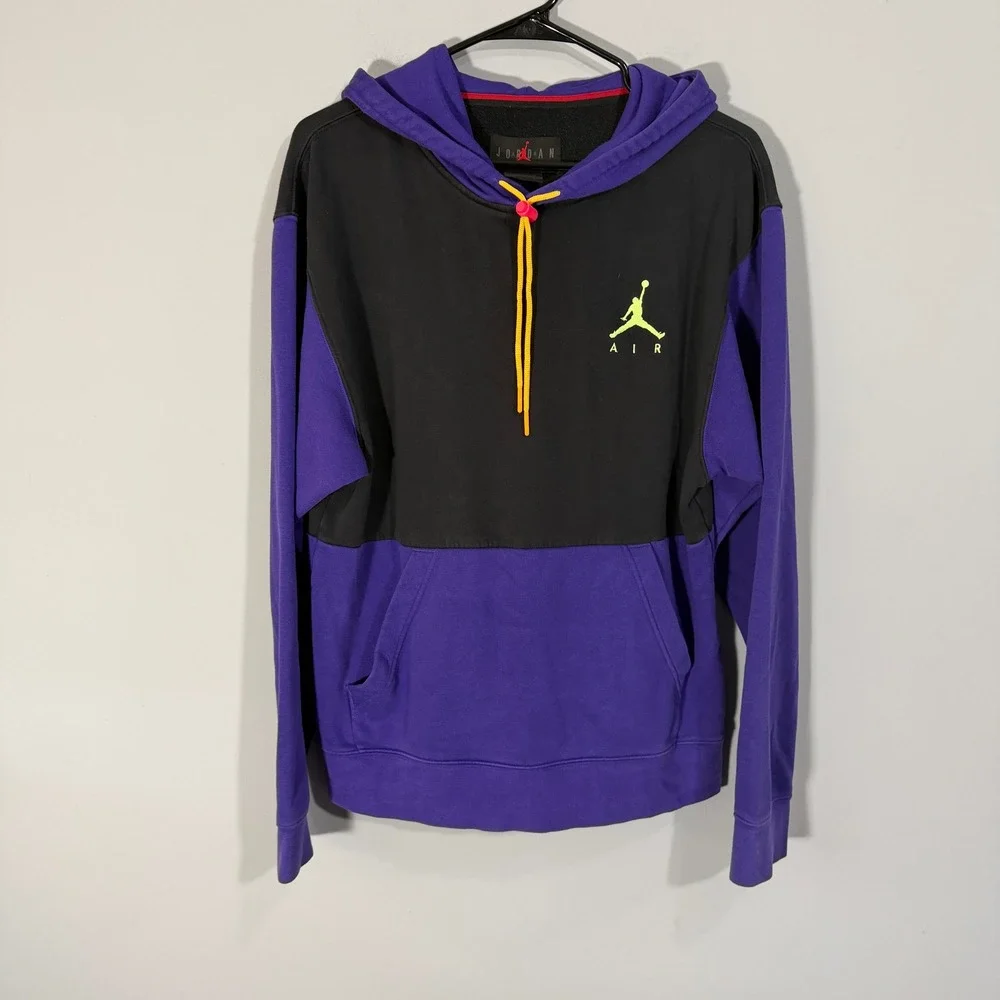Jordan Air Mens Hoodie Purple Black Colorblock Jumpman Fleece Pullover Small